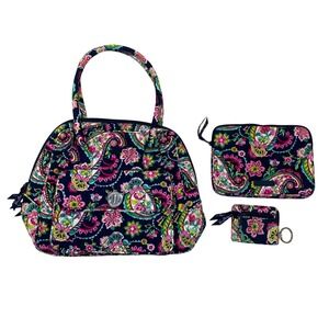 Vera Bradley Petal‎ Paisley Turn Lock Satchel Bag Tablet Case ID Wallet Set
